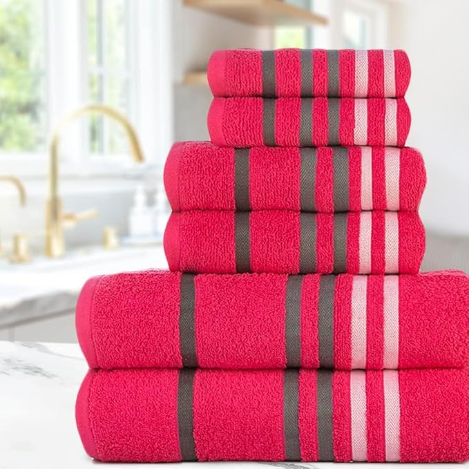 CASA COPENHAGEN Exotic 6 Pieces Towel Set- Pink, 525 GSM 2 Bath Towel 2 Hand - Image 2