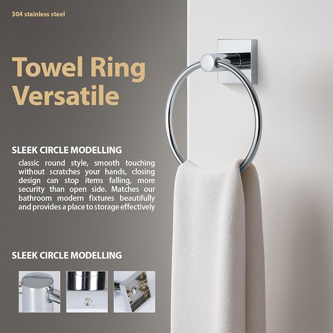 Bathroom Accessories Set Polished Chrome Towel bar Set, 4 Piece Towel Rack Set - Image 2