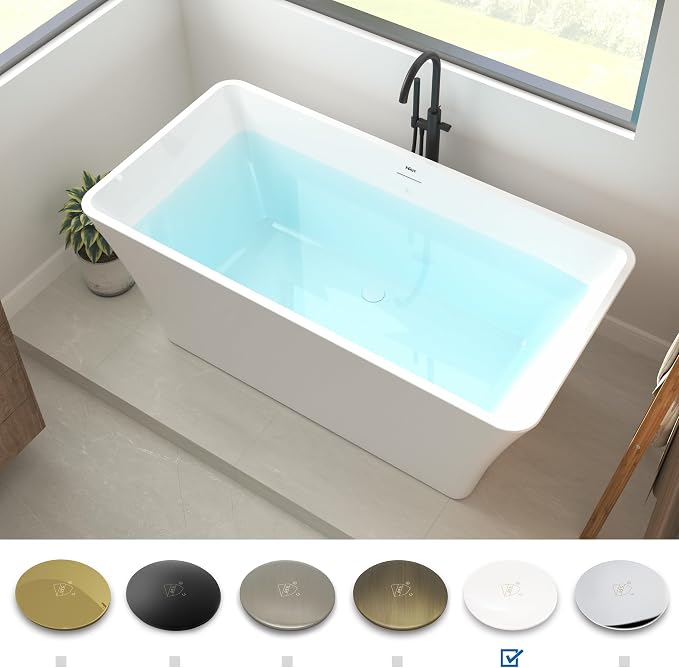 FerdY Sentosa 59" Acrylic Freestanding Bathtub, Contemporary Design Soaking Tub - Image 4