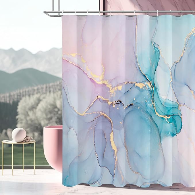 Gibelle Small Stall Shower Curtain 36 x 72, Narrow Half Abstract Marble Shower - Image 6