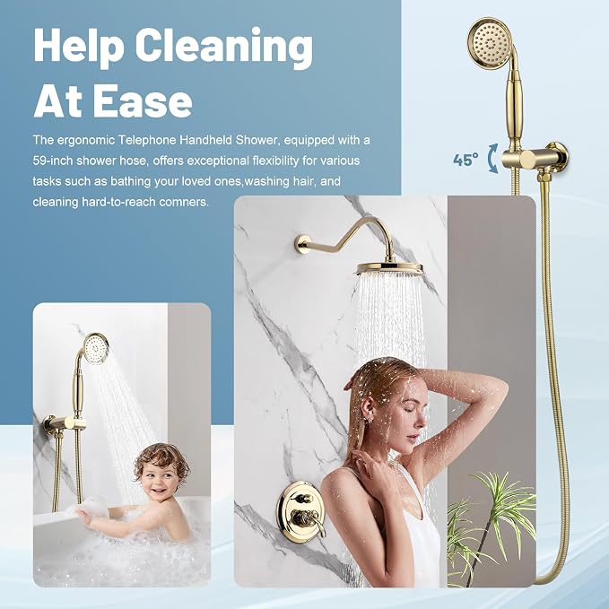 Antique Shower Head Faucet Set, Bright Gold Vintage Wall Mount Shower Faucets - Image 3