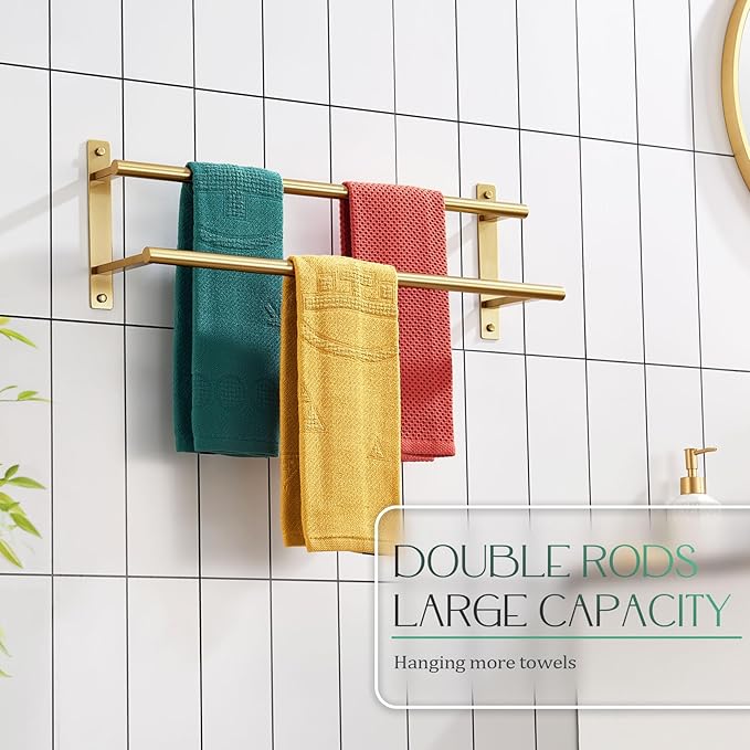 KOKOSIRI 20 Inch Bathroom Towel Racks Double Towel Bar Bath Towel Holder Towel - Image 5