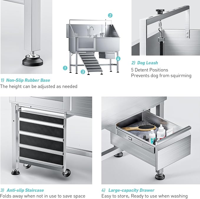 Professional 56" Dog Washing Station, 304 Stainless Steel Dog Bathing Station - Image 3