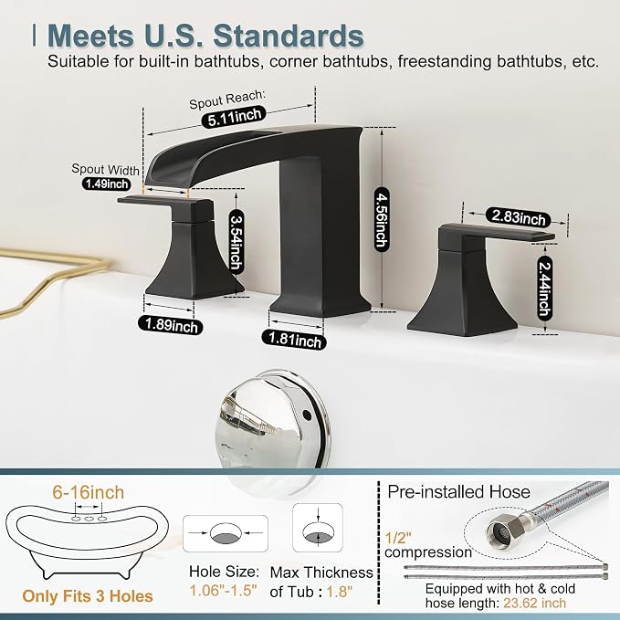 Brass High Flow Roman Bathtub Faucet Black Tub Faucet, Waterfall Bath Tub - Image 5
