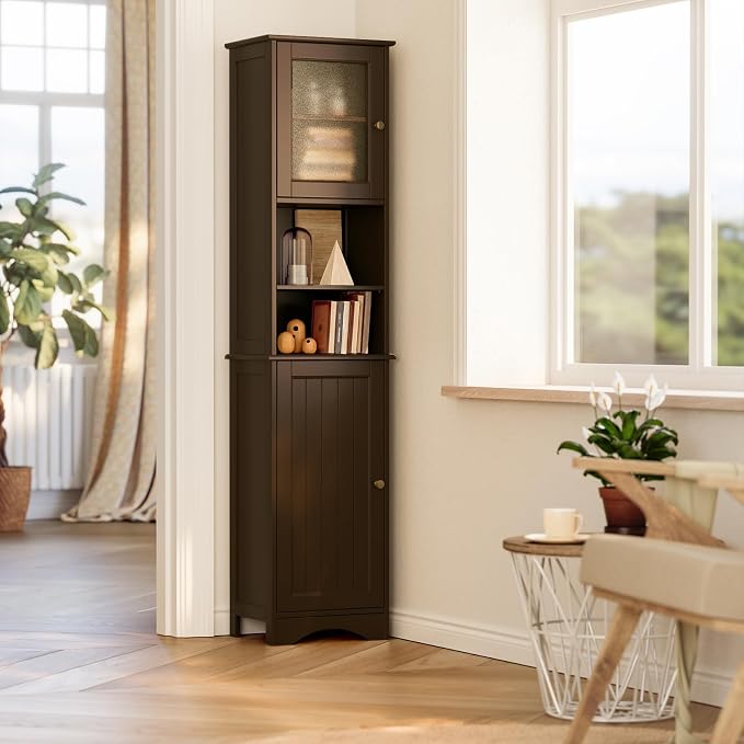 Gizoon Tall Bathroom Storage Tower, Freestanding Linen Cabinet - Image 8