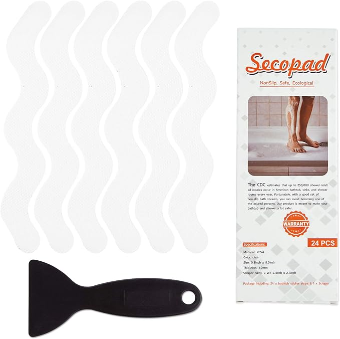 Anti Slip Shower Stickers, Adhesive Decals Safety Strips Scraper by Secopad