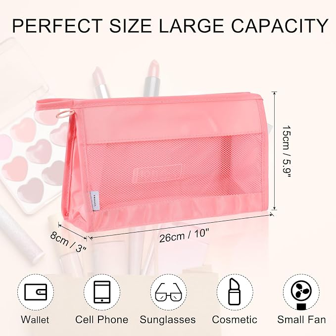 uxcell Mesh Makeup Bag, Large Capacity Travel Zipper Cosmetic Bags, Beach Mesh - Image 2