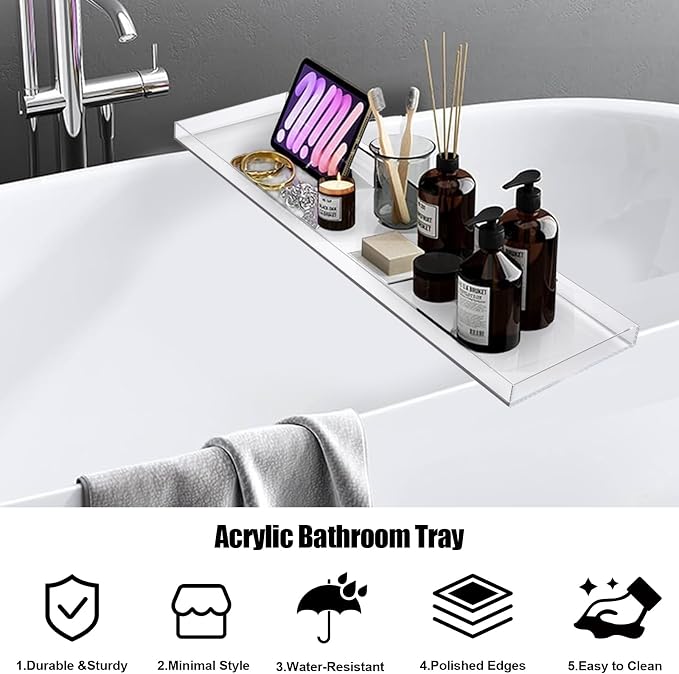 Acrylic Bathtub Tray, 32.28in Clear Bath Caddy, Bathroom Caddy Tray - Image 7