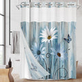No Hook Blue Daisy Shower Curtain by Nesphy