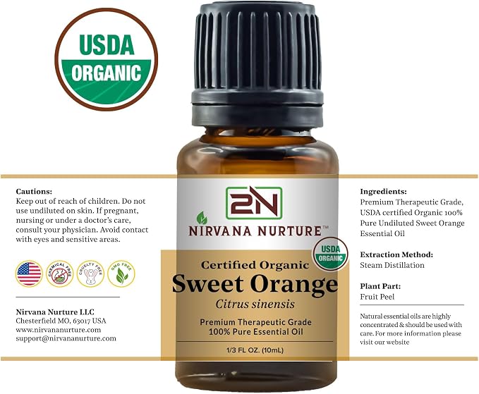 Sweet Orange Essential Oil USDA Certified Organic 100% Pure Premium Therapeutic - Image 7