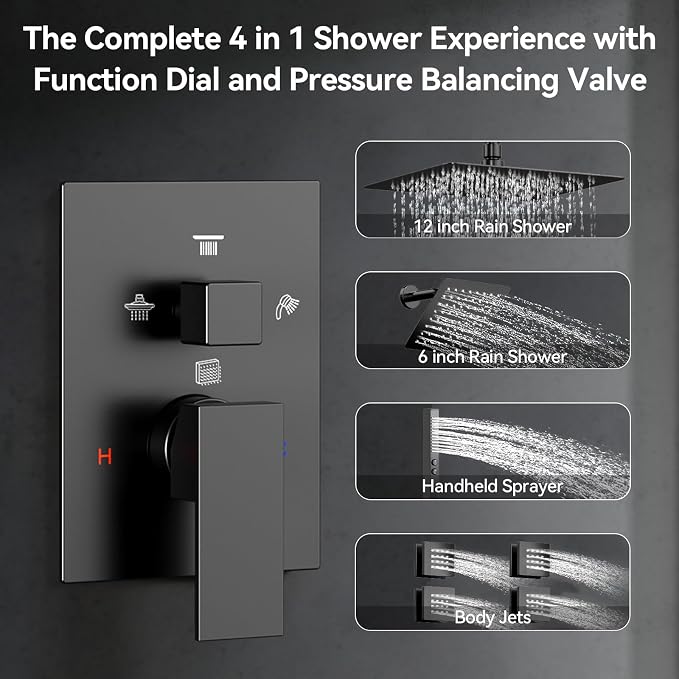 Shower System with Body Jets, Bostingner Four Modes Shower Faucet 10+6" Rain - Image 2