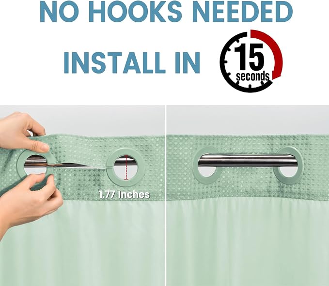 Mint Green No Hook Shower Curtain - Image 3