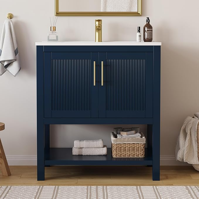 30 Inch Bathroom Vanity with Sink, Modern Undermount Bathroom Sink Cabinet with by DELUXELIVING