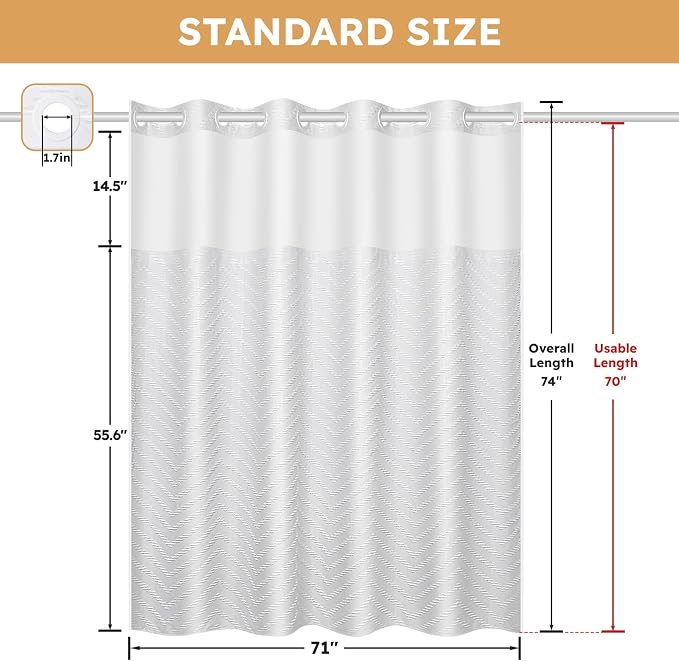 No Hook Shower Curtain and Snap in Liner Set White Tufted Chevron Striped Cloth - Image 5