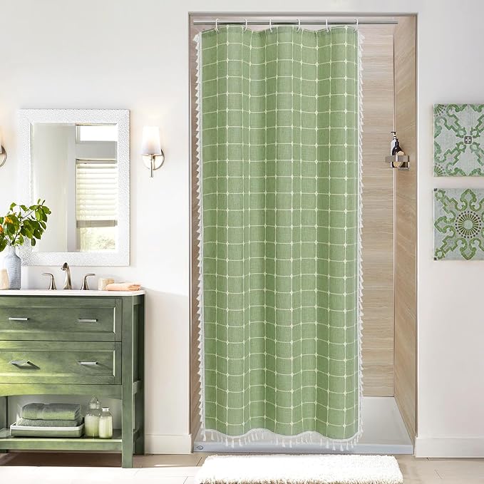 MitoVilla Boho Small Stall Shower Curtain 36 x 72, Sage Green Half Size Narrow by MitoVilla