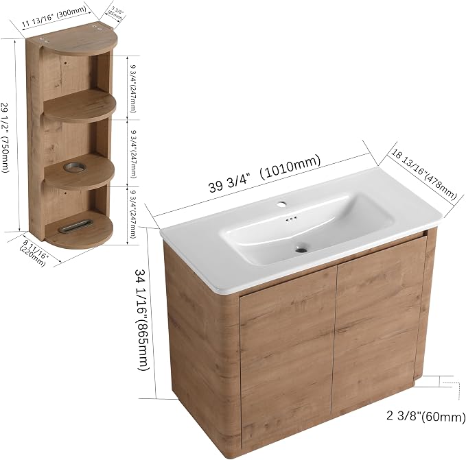 40 Inch Bathroom Vanity with Sink, Wooden Bathroom Cabinet with Soft Close Doors - Image 2