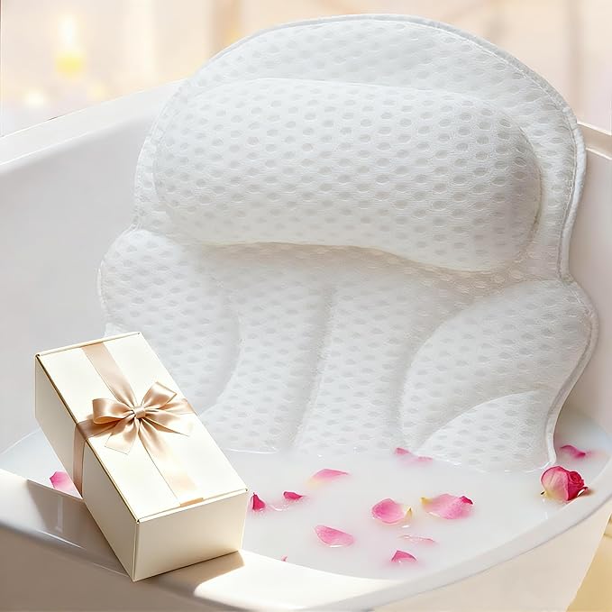 Bath Pillows for Tub with Gift Box & Laundry Bag – 4D Air Mesh Bathtub Pillow by EULAXLAB