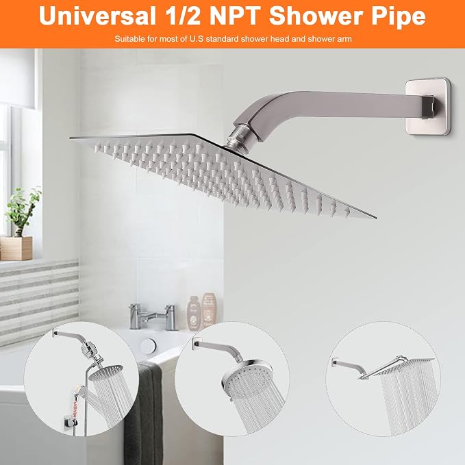 HarJue Shower Arm with Flange and Teflon Tape, Wall Mounted Square Shower Pipe - Image 4