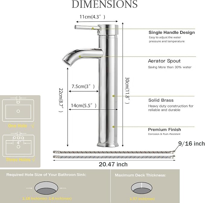 Chrome Bathroom Faucets, Vessel Sink Faucet Single Hole Single Handle Modern - Image 2