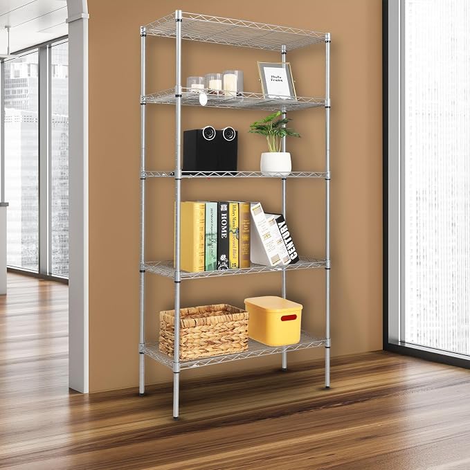 5 Tier Storage Racks Shelving, Heavy Steel Pantry Shelves, Adjustable Wire - Image 5