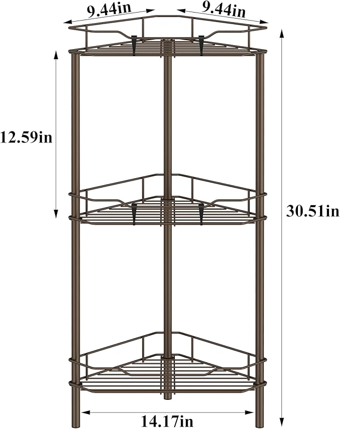 3 Tier Floor Standing Corner Shower Caddy Organizer Shelf - Image 7