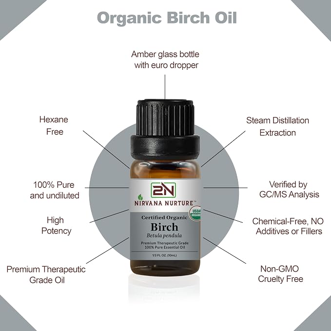 Birch Essential Oil USDA Certified Organic, 100% Pure Natural Premium Grade - Image 4