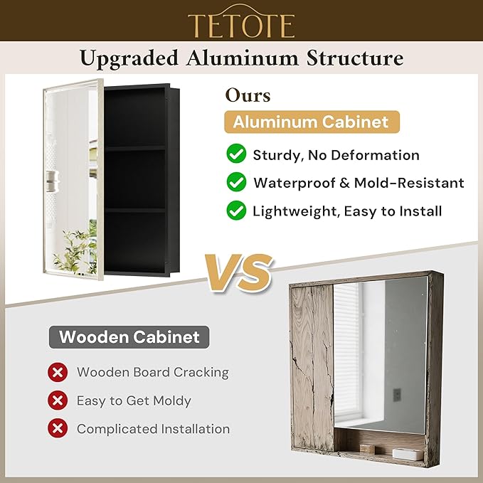 TETOTE 60" x 30" Brushed Nickel Medicine Cabinet Storage - Image 4