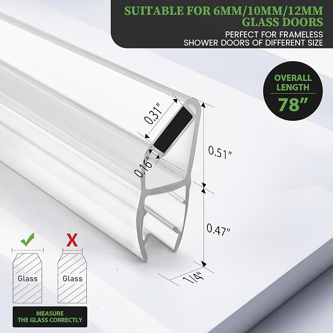 Bathroom Shower Glass Door Side Seal Strips, Length 78 Inch 2PCS Transparent - Image 2