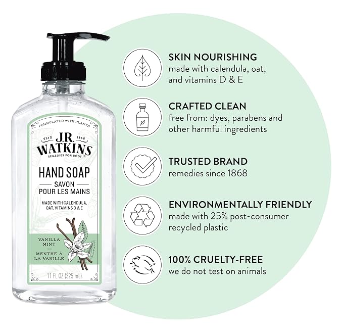 J.R. Watkins Gel Hand Soap, 3 Pack of 11 Fl Oz, Vanilla Mint - Image 2