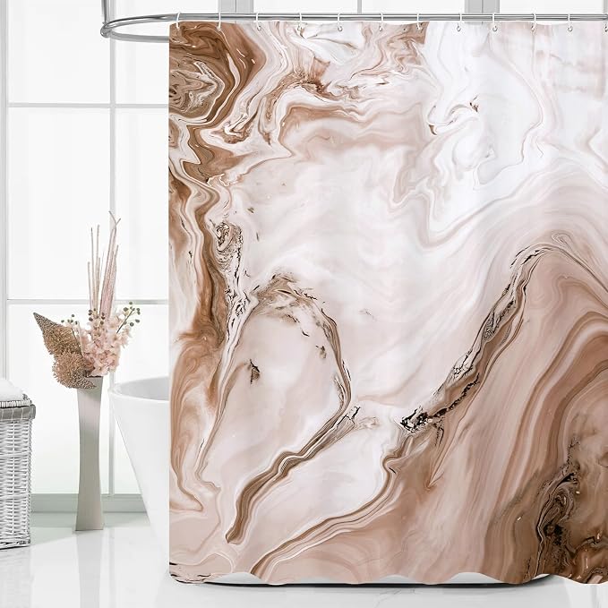 MitoVilla Brown Marble Shower Curtain, Abstract Ombre Fabric Shower Curtains by MitoVilla