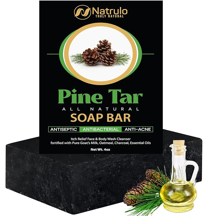 All Natural Pine Tar Soap Bar 4oz – Cleansing Anti Acne Eczema Psoriasis Itch by Natrulo