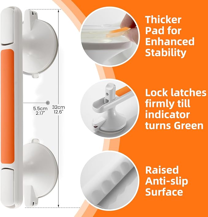 Grab Bar for Bathtubs and Showers, Zynuhmo 12'' Suction Safety Grab Bar - Image 2