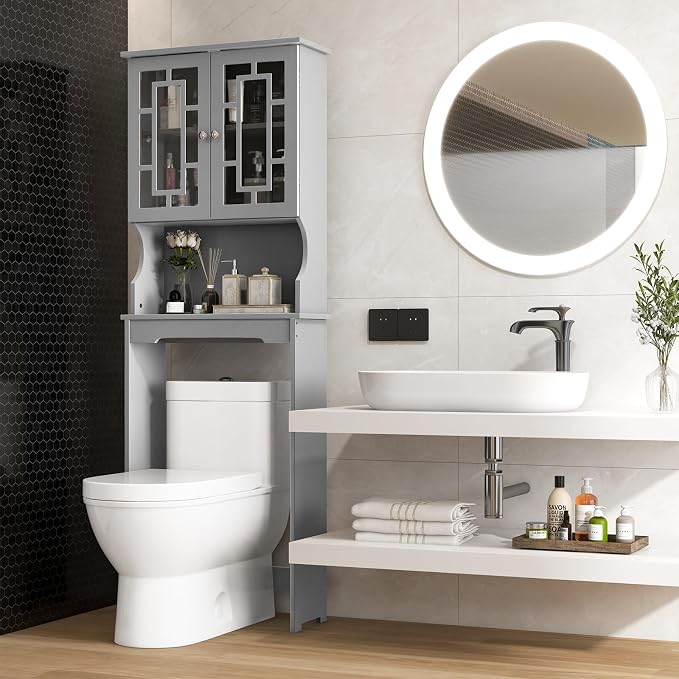 COSTWAY Over The Toilet Storage Cabinet, Bathroom Shelf Over Toilet, Double - Image 5