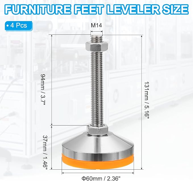 PATIKIL Furniture Leveling Feet 2.4" Dia Base M14 Thread - Image 2