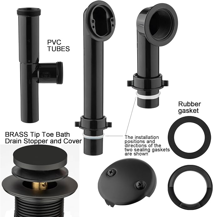 Yariwiz 1-1/2" Matte Black Bathtub Tub Drain Kit Bath Waste Overflow Drain Tube - Image 4