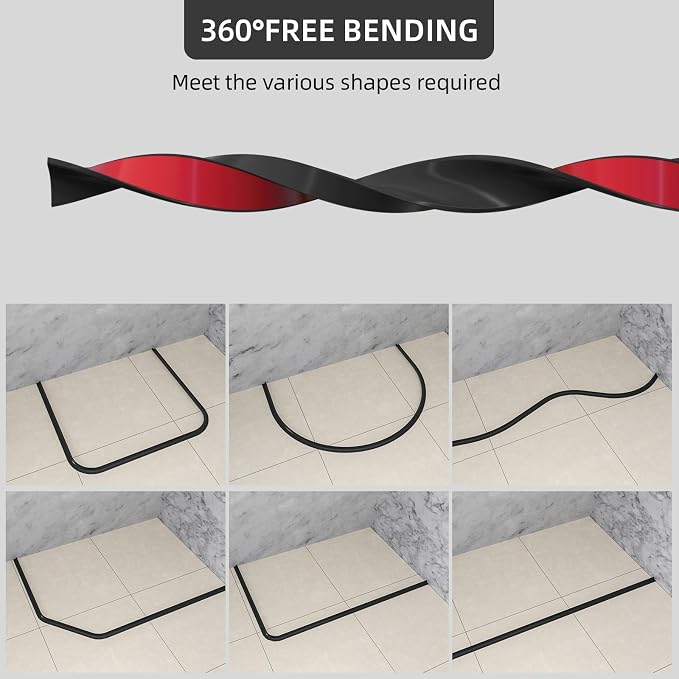 39Inch Collapsible Shower Threshold Water Dam Barrier, Self Adhesive Silicone - Image 5