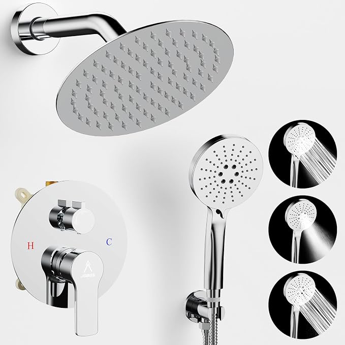 Shower Faucet Set 8IN Brass Rough-In Valve Body Trim Kit Rainfall Included by JQBQS