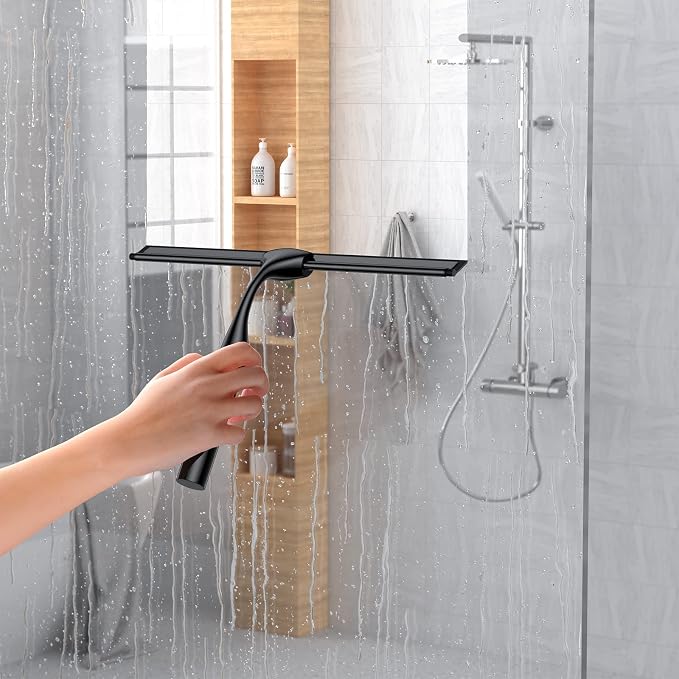 Black 14-Inches Stainless Steel Shower Squeegee Set, Include Shower Door Hook - Image 5