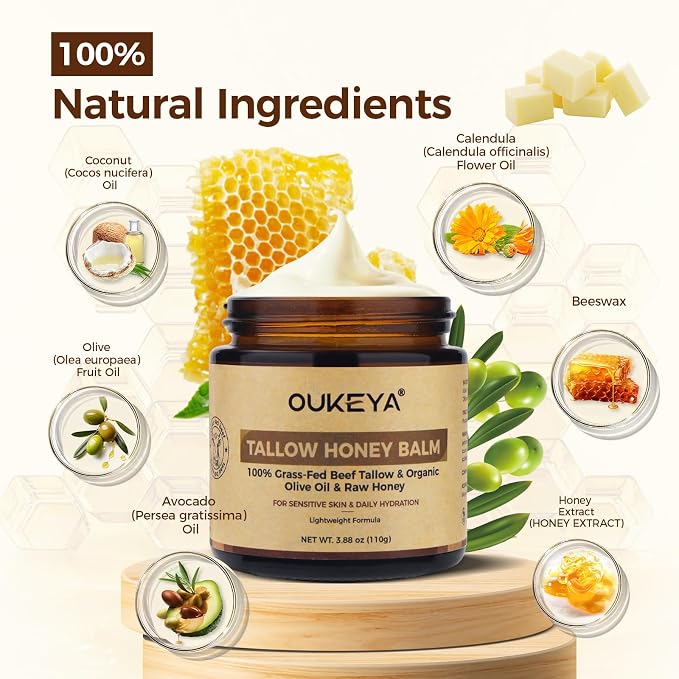 OUKEYA Beef Tallow for Face Nourishing Tallow & Honey Cream for Deep Hydration - Image 4