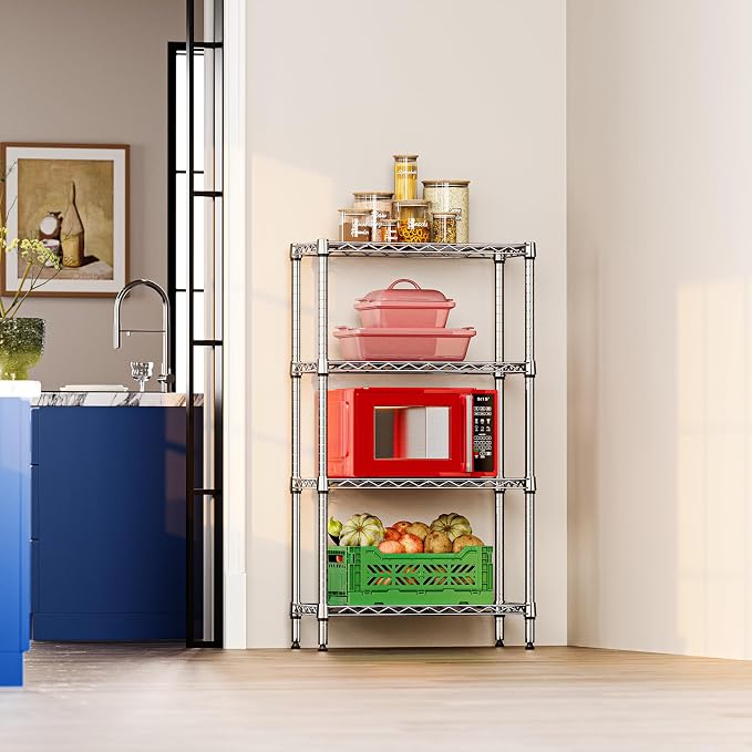 IZEUK 4 Tier Steel Storage Shelves, Heavy Duty Metal Shelf Wire Shelving Rack - Image 7