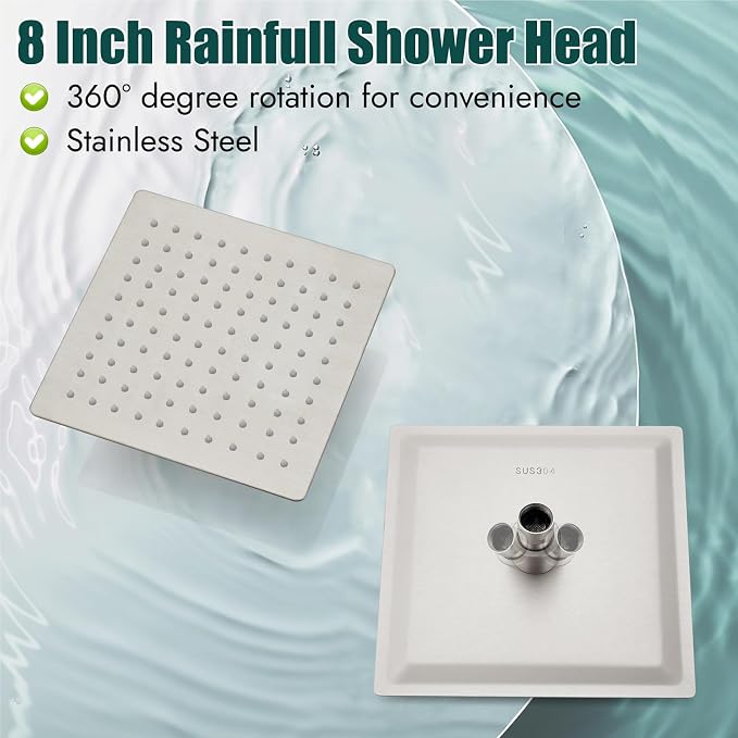 Heyalan 8 Inch Shower Head and Handle Set Square Shower Faucet Set Bathroom - Image 4
