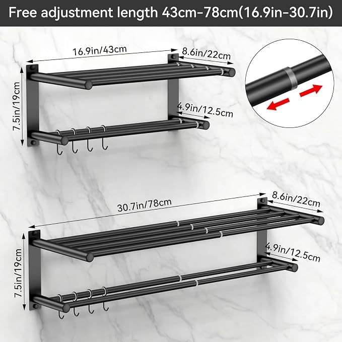 Black Adjustable Black Towel Bar - Image 3