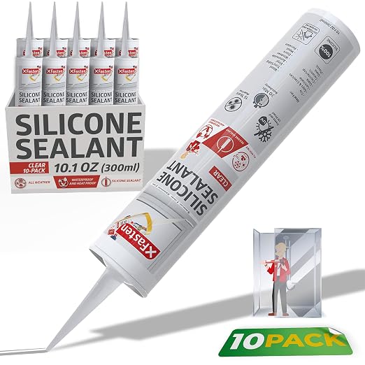 XFasten Clear Silicone Caulk Neutral Cure 10.1 oz 100% Waterproof Silicone by XFasten