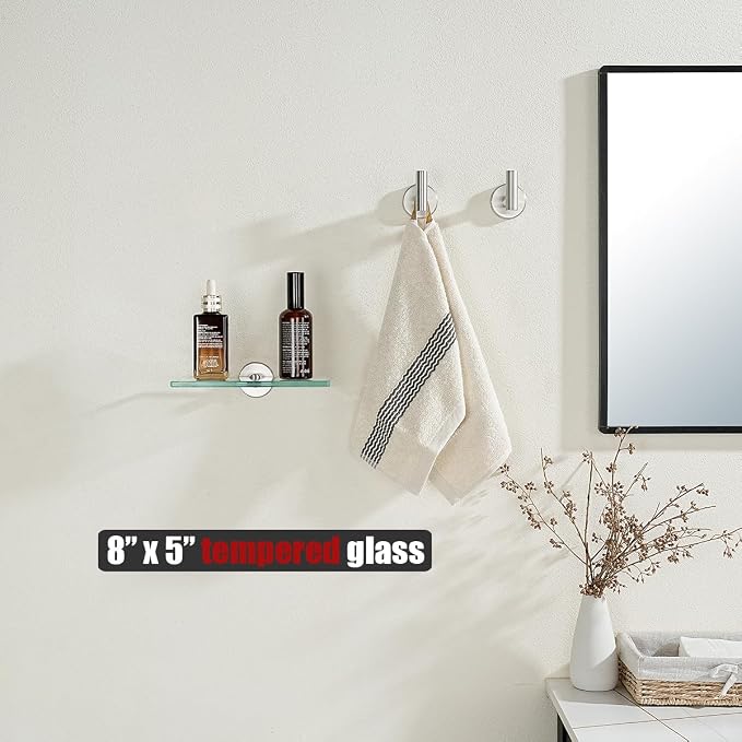 JQK Bathroom Glass Shelf, Tempered Glass Shower Storage 8 by 5 inches, 304 - Image 2