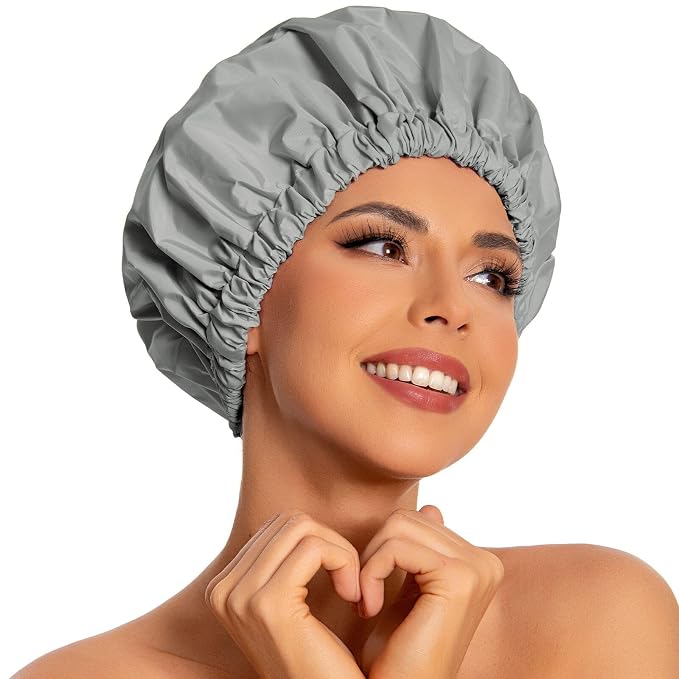 Reusable Shower Cap for Women, Large Waterproof Shower Essentials Bonnet by Edoneery