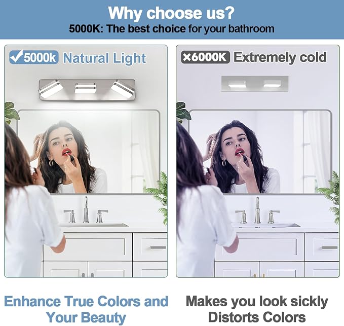 360° Rotate LED Dimmable Bathroom Vanity Light Fixtures, 1300LM Acrylic Brushed - Image 3