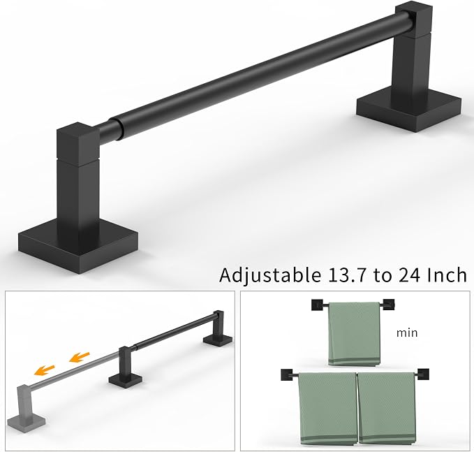 RUACQ Adjustable Towel Bar 13.8 to 24 inch, Square Base Single Towel Racks - Image 4