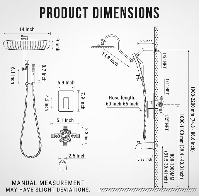 G-Promise 14 Inches Shower faucet Sets Complete, All Metal Rainfall Shower Head - Image 9