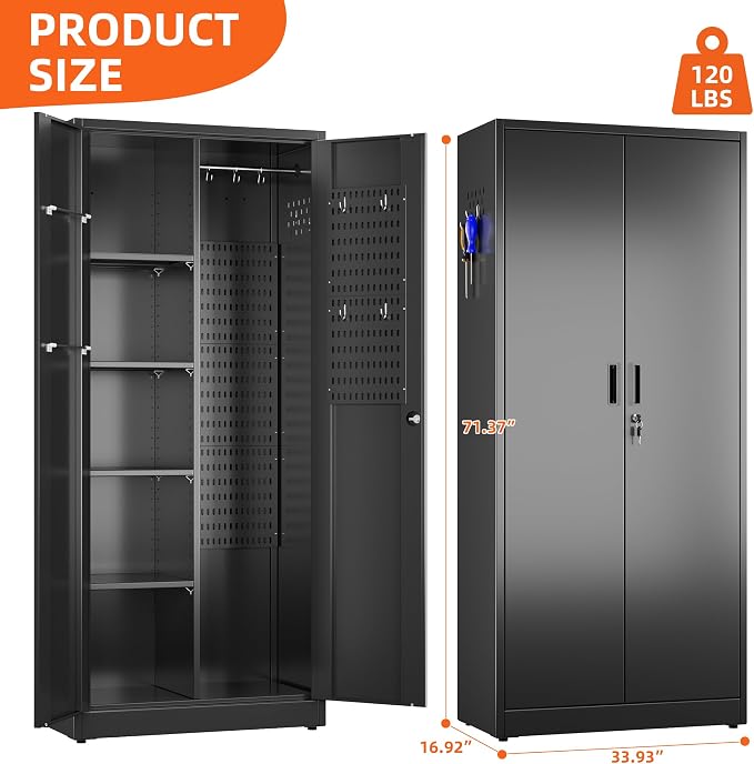 Aobabo Broom Closet Storage Cabinet, Lockable Garage Storage Cabinet - Image 2