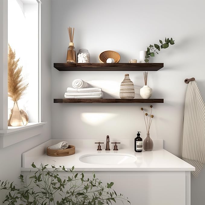 36 Inch Floating Shelves for Wall Rustic Brown Wood Wall Shelves for Bedroom - Image 6